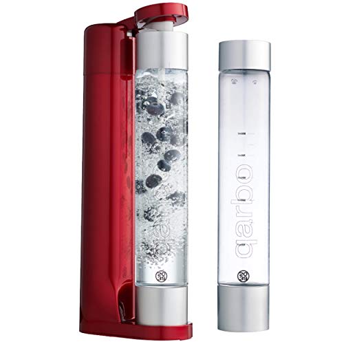 Twenty39 Qarbo Sparkling Water Maker and Fruit Infuser - Premium Carbonation Machine with Two 1L BPA Free Bottles - Infuses Flavor while Carbonating Beverages, Use Standard Gas Cylinder (not included), Metallic Red