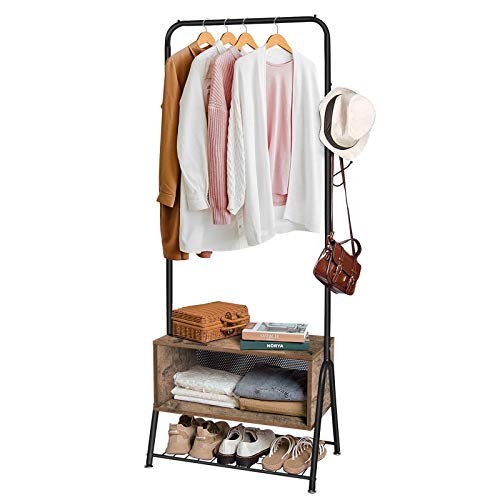 Garment Rack,5 in 1 Clothing and Accessories Rack with Cabinet for Home,Bedroom,Living Room,Hallway,Entryway,Wood Look Accent Furniture Metal Frame