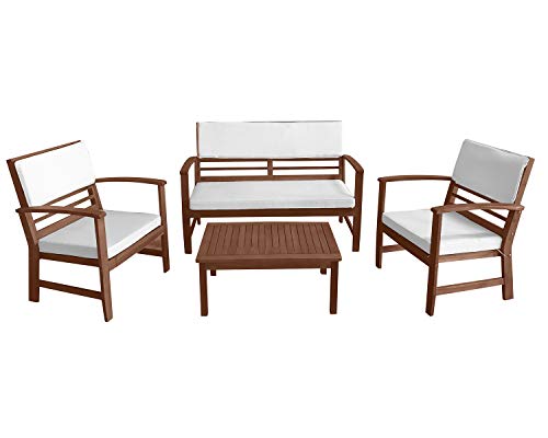 Patio Conversation Set Patio Furniture Patio Sofa Set Outdoor Chat Set 4-Piece Acacia Wood Outdoor Seating Set with Water Resistant Cushions and Coffee Table for Pool Beach Backyard Balcony Garden