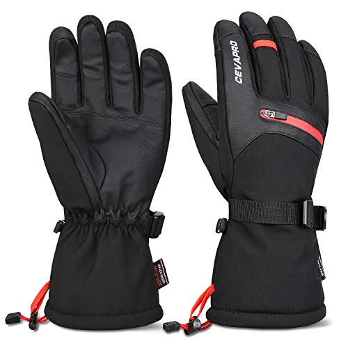 Cevapro -40℉ Winter Gloves Waterproof Ski Gloves 3M Insulated Snowboard Gloves (Black, L)