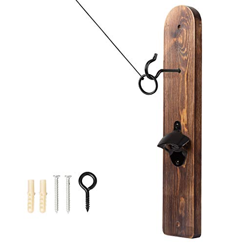 Play Platoon Hook and Ring Game with Bottle Opener and Magnetic Cap Catch - Ring Toss Game for Adults, Rustic Wood