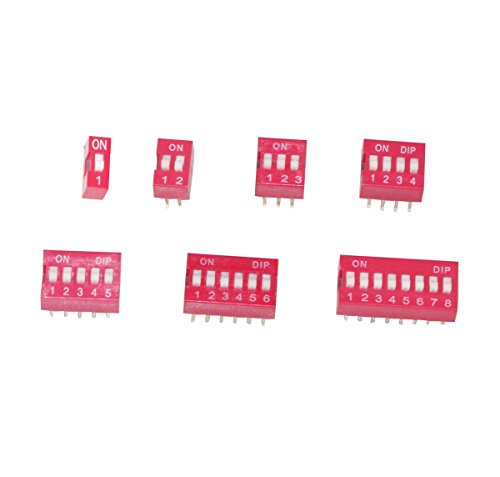 Haobase 35Pcs/Lot Dip Switch Kit in Box 1 2 3 4 5 6 8 Way 2.54mm Toggle Switch Red Snap Switches Kit(Each Value 5Pcs))