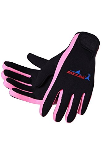 DIVE & SAIL Wetsuits 1.5 mm Premium Neoprene Gloves Scuba Diving Five Finger Glove, Pink, Small