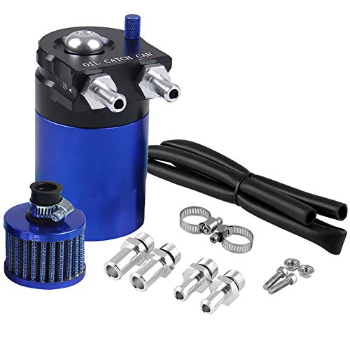 Universal Car Oil Catch Can Kit Reservoir Tank 300ml with Breather Aluminum Compact Dual Cylinder Polish Baffled Engine Air Oil Separator Tank Fit (Blue)