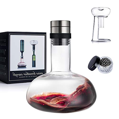 YouYah Wine Decanter Set,Wine Breather Carafe with Drying Stand,Cleaning Beads and Aerator Lid,Crystal Glass,Wine Gift,Wine Aerator,Wine Accessories