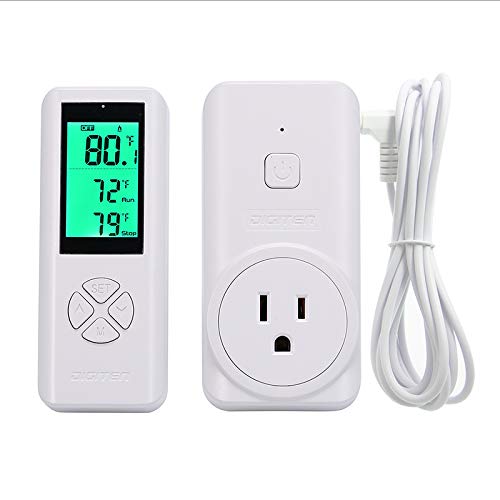 DIGITEN WTC200 Wireless Temperature Controller Thermostat Outlet Remote Control Thermometer with 2m/6ft NTC Temp Sensor Probe Heating Cooling Mode for Fan Heater Greenhouse Homebrewing Reptile