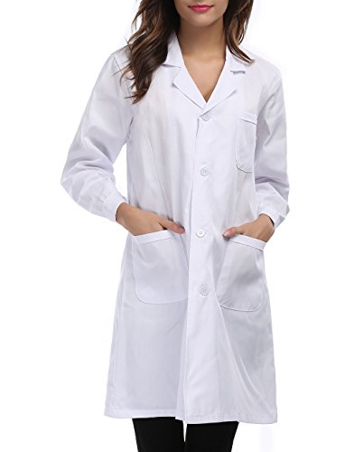 exox Women's Scrubs 38 Inch Three Pocket White Lab Coat (M, White)