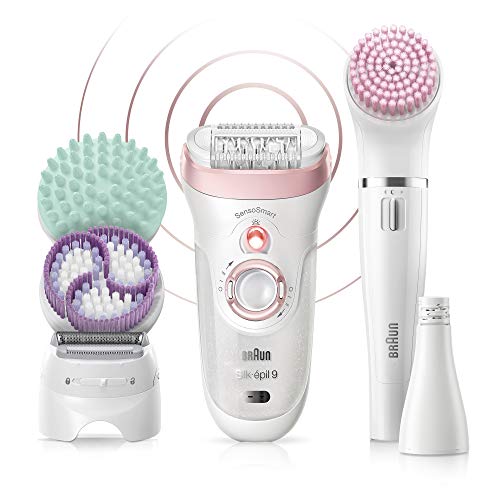 Braun Epilator for Women, Silk-Epil 9 9-985 Facial Hair Removal for Women, Facial Cleansing Brush, Womens Shaver, Wet & Dry, Cordless, beauty Kit & 7 extras