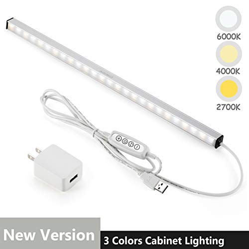 LED Under Cabinet Lighting Bar Built-in Magnets, Dimmable, 3 Color Temperature, 14.5 inches, USB Powered Counter Lighting Bar, LED Closet Light. (with UL Plug)