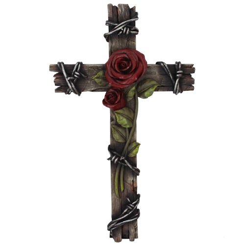 Polly House Rose with Wood Look 10 inch CROSS Wall Cross for Home Decoration and Great for Gifts