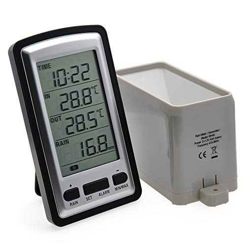 AMTAST Wireless Rain Gauge with RCC Rain Weather Station Meter Temperature Recorder Time Calendar LCD Display