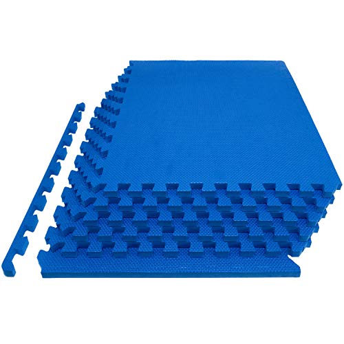 ProsourceFit Extra Thick Puzzle Exercise Mat 1', EVA Foam Interlocking Tiles for Protective, Cushioned Workout Flooring for Home and Gym Equipment, Blue