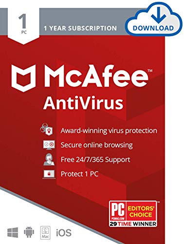 McAfee AntiVirus Protection 2020, 1PC, Internet Security Software, 1 Year - Download Code