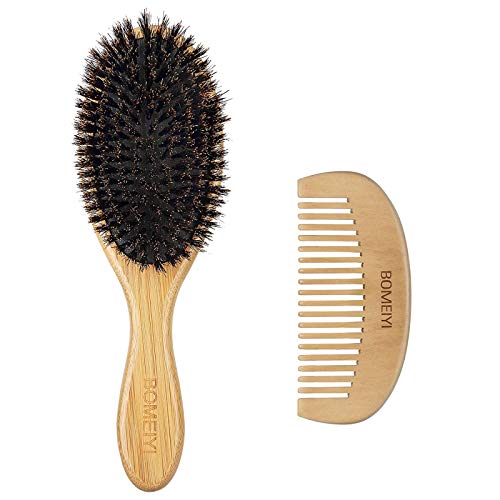 BOMEIYI 100% Boar Bristle Hair Brush Set,Set for Women Mens Kids,Designed for Thin and Normal Hair,Makes Hair Shiny and Improves Hair Texture Straightening Styling Bamboo Wooden Paddle Hair Brush