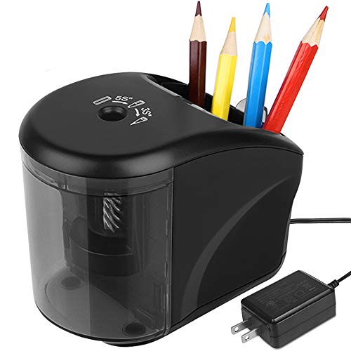 Electric Pencil Sharpener, Power Adapter(Include)/Battery Operated Pencil Sharpener with Pencil Holder,Heavy Duty Blade for Colored Pencils,Essential School Supply for Classroom Office Home