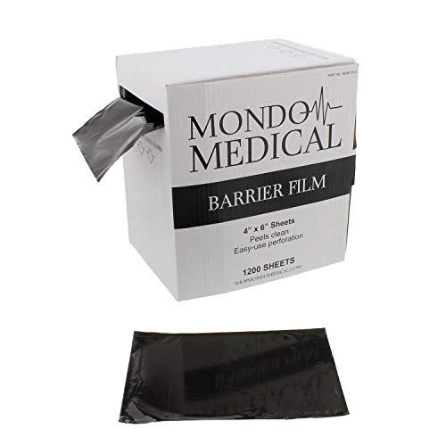 MonMed Barrier Film and Film Box Dispenser - 1200 Black Tape Barrier Sheets Medical Barrier Film, 4 x 6 Inch
