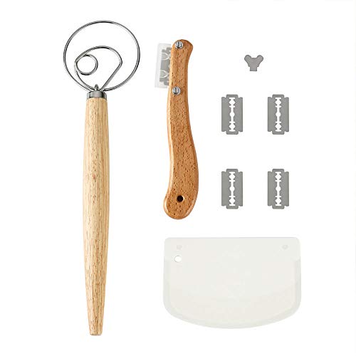 INSHERE Bread Lame and Danish Whisk Set with Danish Dough Whisk, Dough Scraper, Lame Bread Tool, 4 Replace Sharp Blades and Protective Cover, Perfect Baking Accessories and Tools for Making Bread Cake