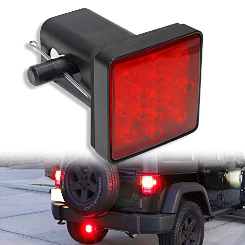 OPP ULITE Trailer Hitch LED Brake Tail Lights 15 LEDs Red Lens Cover Light Fit 2' Receiver Truck SUV (Trailer Lights LY039-1)