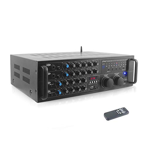 Dual Channel Bluetooth Mixing Amplifier - 2000W Rack Mount Karaoke Sound Mixer Audio Home Stereo Receiver Box System w/ RCA, USB, AUX - For Speaker, PA, Home Theater, Studio/Stage - Pyle PMXAKB2000