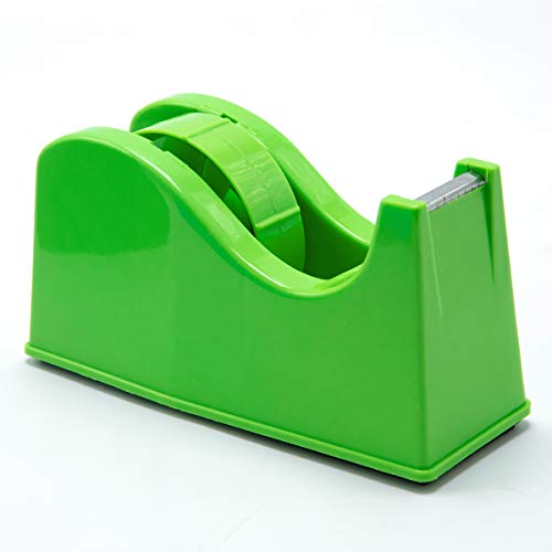 Desktop Tape Dispenser Adhesive Roll Holder (Fits 1' & 3' Core) with Weighted Nonskid Base Green