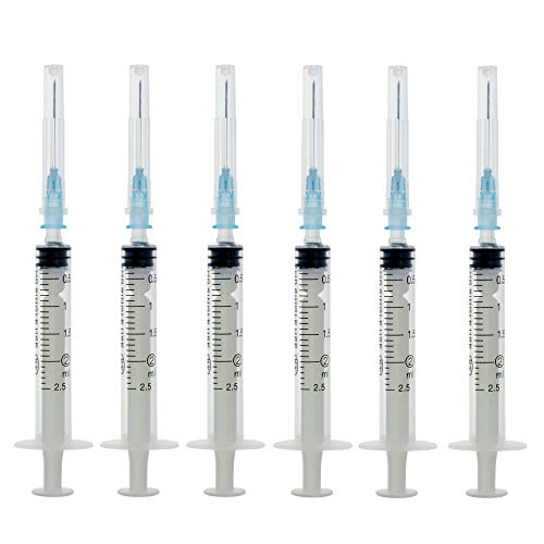 2.5ml/cc Syringe, Disposable Sterile Syringe with 23Ga Needle and Sterile Packaging(100Pack-2ml)