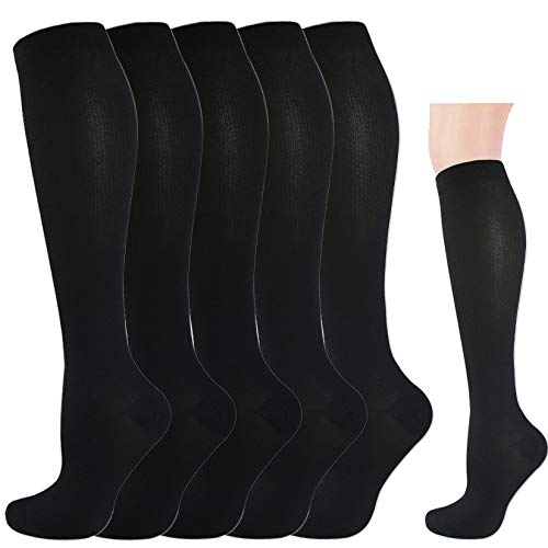 5 Pairs Graduated Medical Compression Socks for Women&Men 20-30mmhg Knee High Sock (Black3-Classic, Large/X-Large(US SIZE))