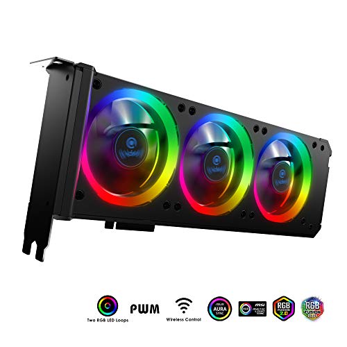 anidees Graphic Card Cooler 3 x80mm PWM Fan, Support ASUS Aura SYNC/MSI Mystic Sync/ASROCK Aura RGB/GIGABYTE RGB Fusion (5V 3 Pin Addressable headers ONLY) PCI Mount Bracket with Remote- AI-GP-CL