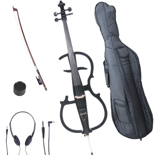 Cecilio CECO-2BK Ebony Electric Silent Metallic Black Cello in Style 2, Size 4/4 (Full Size)