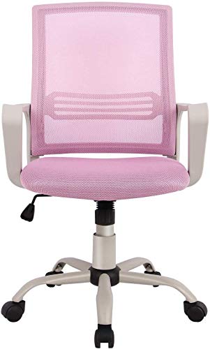 SMUGDESK Home Office Chair Computer Desk Ergonomic Mid Back Mesh Lumbar Support Armrest Executive Rolling Swivel, Pink