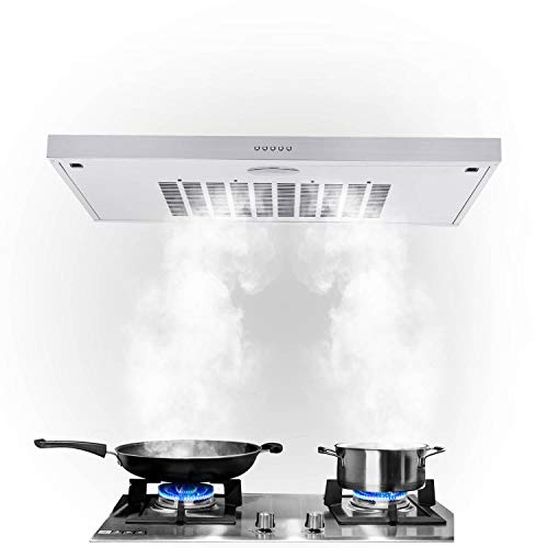 Range Hood,Under Cabinet 30 inch Range Hood in Stainless Steel,Ducted/Ductless Convertible Slim Kitchen Over Stove Vent with Light,205 CFM,3 Speed Exhaust Fan