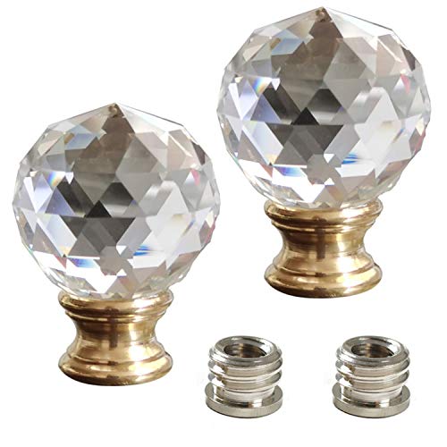 WOERFU 2-Pack Clear Faceted Crystal Orb Finial with Antique Brass Base(Crystal)