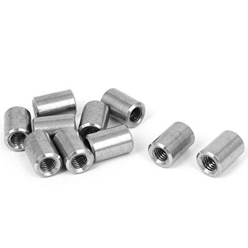 Uxcell a16050300ux0572 M6x1mm Threaded Sleeve Rod Bar Stud Round Coupling Connector Tube Nuts 10pcs