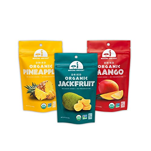 Mavuno Harvest Direct Trade Organic Dried Fruit Variety Pack, Mango, Pineapple, and Jackfruit, 3 Count