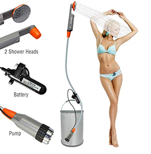 LUOOV [Upgraded] Portable Camping Shower,Compact Shower Pump with USB Rechargeable Battery, Handheld Outdoor Shower Head for Camping, Hiking, Traveling,w/3.7V Pump, 6-Ft Hose,Bidet Head