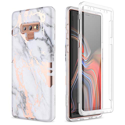 SURITCH for Samsung Galaxy Note 9 Marble Case, [Built-in Screen Protector] Natural Marble Full-Body Protection Shockproof Rugged Bumper Protective Cover for Galaxy Note 9 6.4 Inch (Gold Marble)