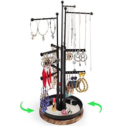 Rotating Jewelry Tower Organizer- Jewelry Tree Stand Organizer with 9 Tiers Adjustable Height Branches Display for Necklace Bracelet Earring and Ring ( Black )