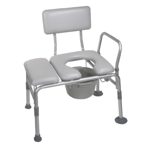 Drive Medical Combination Padded Seat Transfer Bench with Commode Opening, Gray