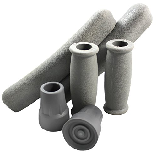Replacement Crutch Parts Set, Comfortable Gray Rubber Pads Underarm Cushions, Hand Grips, and Feet Caps, Fits Standard Aluminum Crutches (6-Piece Set)