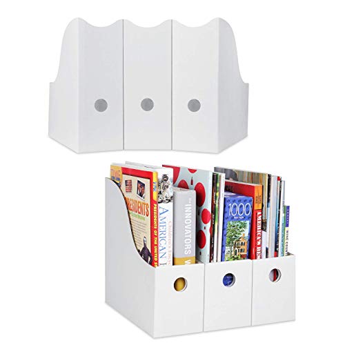 Dunwell Magazine File Holder (Set of 6, White), Sturdy Cardboard Magazine Holders, Folder Holder, Magazine Storage Box, Book Bins, Desk File Holder Organizers and Storage