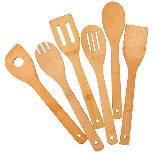 Zhuoyue Kitchen Cooking Utensils Set, 6 Pcs Bamboo Wooden Spoons & Spatula Kitchen Cooking Tools for Nonstick Cookware and Wok