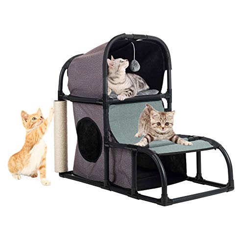 CO-Z 4 in 1 Multi-Functional Cat Tree Condo Furniture, Super Stable Cat Tower House, Combined with Cat Bed, Cat Climber, Peek Holes, Scratching Post & Dangling Toy