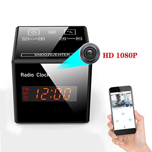 Hidden Cam Spy Camera - Alarm Clock FM Radio - 1080P Nanny Cams Wireless with Phone App - Bluetooth Speaker & USB Charging Ports - Night Vision & Motion Detection - Storage 128GB