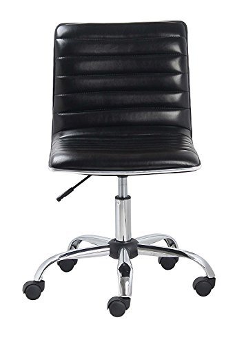 BTEXPERT Swivel Mid Back Armless Ribbed Designer Task Chair, Leather Soft, Upholstery Office Chair, Black