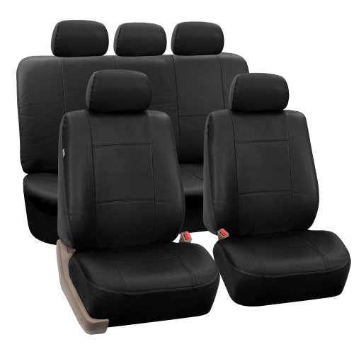 FH Group PU002BLACK115 Black Faux Leather Seat Cover (Full Set Airbag Compatible and Split Bench Cover)
