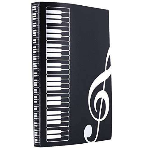 Music Themed Folder Music folder storage Holder,A4 Size Folder,40 Pockets,Treble Clef Folder (Black)