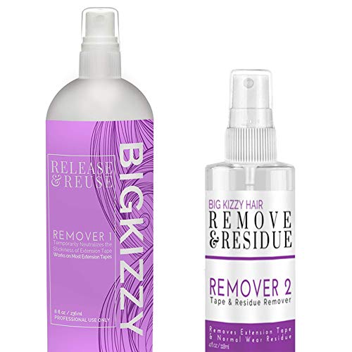 Big Kizzy Remover 1 + Remover 2 bundle, Two Step System Tested & Proven Fastest & Easiest Tape In Extension Adhesive and Residue Remover