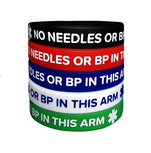 Lymphedema Silicone Bracelets NO Needles OR BP This ARM (5 Pack) Wristbands Adult Size for Men Women 7.8'