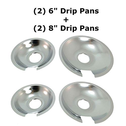 KITCHEN BASICS 101 715877 and 715878 Replacement Range Cooktop Drip Pans for Jenn Air - Includes 2 6-Inch and 2 8-Inch Pans, 4 Pack