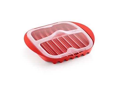Lekue Microwave Bacon Maker/Cooker with Lid, 11.02' L x 9.8' W x 2.3' H, Red