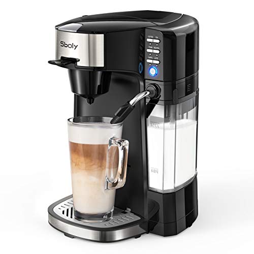 Sboly 6 In 1 Coffee Machine, Single Serve Coffee, Tea, Latte and Cappuccino Maker, Compatible With K-Cup Pods & Ground Coffee, Compact Coffee Brewer with Dishwasher Safe Milk Frother